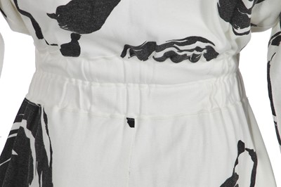 Lot 37 - An Issey Miyake men's printed white cotton jersey jumpsuit, Autumn-Winter 1985-86