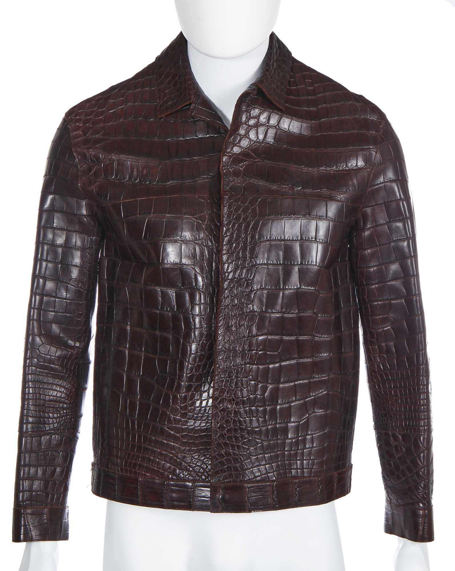 Lot 19 - A Prada men's brown alligator leather jacket, 2010s