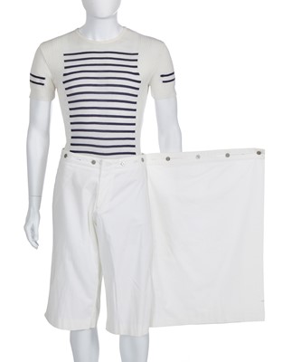 Lot 31 - A Jean Paul Gaultier men's white cotton drill shorts-skirt, probably ‘Heaven and Hell’ collection, Spring-Summer 2003