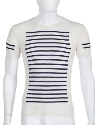 Lot 31 - A Jean Paul Gaultier men's white cotton drill shorts-skirt, probably ‘Heaven and Hell’ collection, Spring-Summer 2003