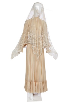 Lot 332 - A Christian Dior London by Marc Bohan ivory silk chiffon wedding gown, 1970s