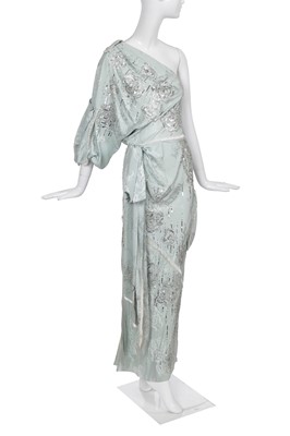 Lot 79 - A Christian Dior by John Galliano embellished blue jacquard silk evening gown, 'Off Duty Icon' collection, Autumn-Winter 2005-06