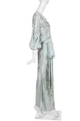 Lot 79 - A Christian Dior by John Galliano embellished blue jacquard silk evening gown, 'Off Duty Icon' collection, Autumn-Winter 2005-06