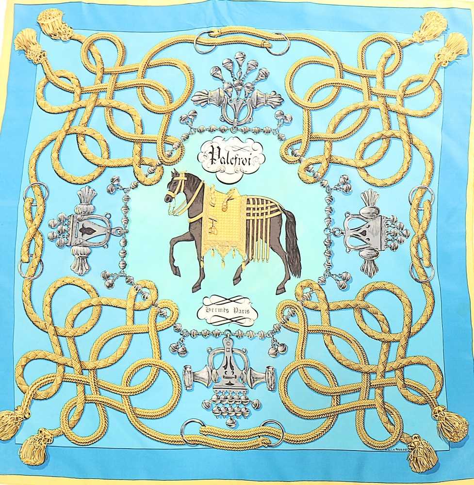 Lot 95 - Four Hermès printed silk scarves, 1955-modern,...