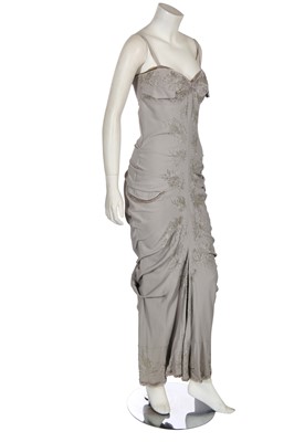 Lot 72 - A Jenny Packham beaded grey silk crêpe evening gown, 2000s