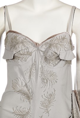 Lot 72 - A Jenny Packham beaded grey silk crêpe evening gown, 2000s