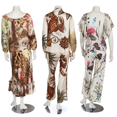 Lot 77 - Three Roberto Cavalli printed ivory silk ensembles, circa 2005