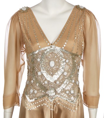 Lot 80 - A Jenny Packham embellished champagne silk evening gown, 2000s