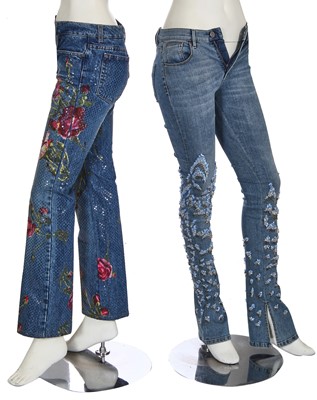 Lot 70 - Five pairs of embellished Roberto Cavalli jeans, 2000s