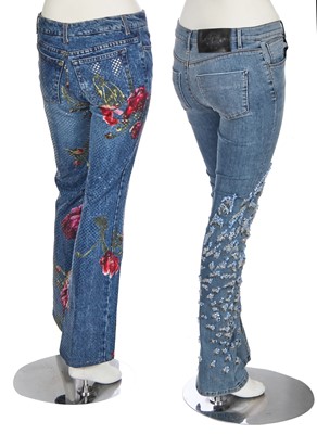 Lot 70 - Five pairs of embellished Roberto Cavalli jeans, 2000s