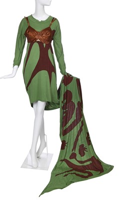 Lot 301 - A Westwood/McLaren green toga dress and bra, 'Nostalgia of Mud' (Buffalo) collection, Autumn-Winter, 1982-83