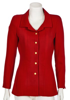 Lot 246 - A Chanel red wool blend jacket, probably late 1980s