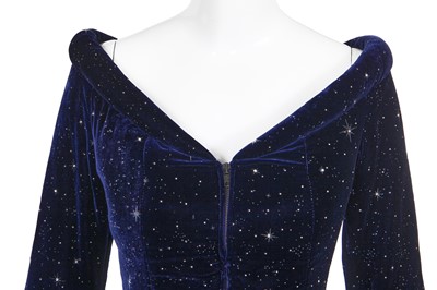 Lot 143 - A Rifat Ozbek navy blue velvet 'night sky' cocktail suit, 1990s