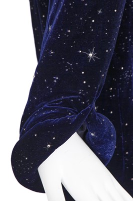 Lot 143 - A Rifat Ozbek navy blue velvet 'night sky' cocktail suit, 1990s