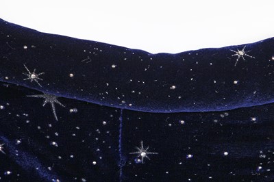 Lot 143 - A Rifat Ozbek navy blue velvet 'night sky' cocktail suit, 1990s