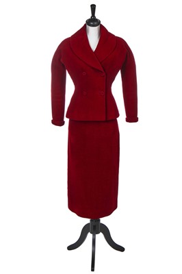 Lot 377 - A Christian Dior Haute Couture red wool suit, Spring-Summer 1954