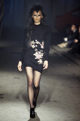 Lot 128 - An Alexander McQueen embroidered wool dress, 'It's a Jungle Out There' collection, Autumn-Winter 1997-98