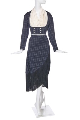 Lot 280 - A John Flett dark navy and white checked cotton-linen suit, 1980s