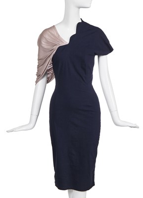 Lot 282 - A John Flett navy blue rayon cocktail dress, late 1980s
