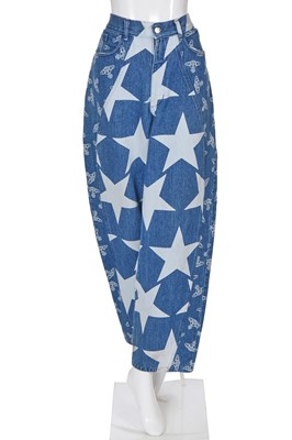 Lot 299 - A pair of Vivienne Westwood printed jeans, 'Mini Crini' collection, Spring-Summer 1986