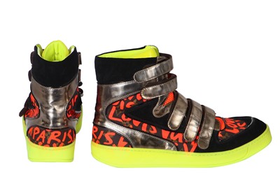Lot 30 - A pair of Louis Vuitton x Stephen Sprouse men's neon graffiti monogram trainers, Spring-Summer 2001