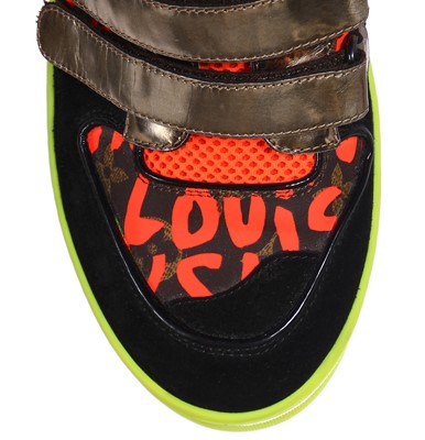 Lot 30 - A pair of Louis Vuitton x Stephen Sprouse men's neon graffiti monogram trainers, Spring-Summer 2001