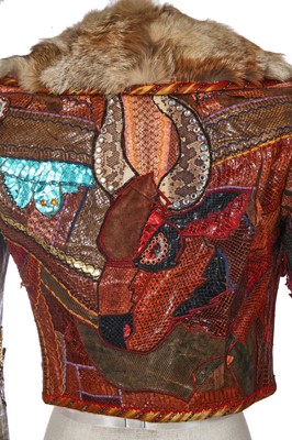 Lot 189 - David Allen of Carmen's custom-made patchwork snakeskin and fur jacket, 1973