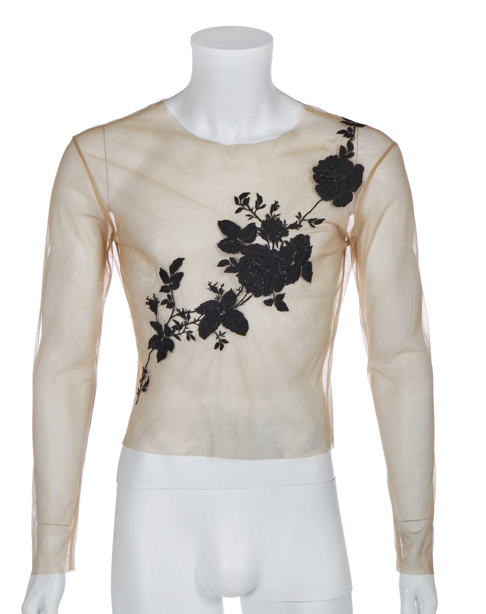 Lot 78 - An Alexander McQueen embroidered mesh top, circa 1997-1998