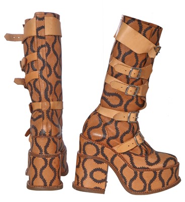 Lot 6 - A pair of Vivienne Westwood tan leather 'clomper' platform boots, circa 2013