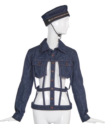 Lot 210 - A Jean Paul Gaultier blue denim cage jacket, 1990s