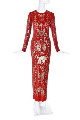 Lot 207 - A Vivienne Westwood 'Boulle'-stencilled burnt umber velvet dress, 'Portrait' collection, Autumn-Winter 1990-91