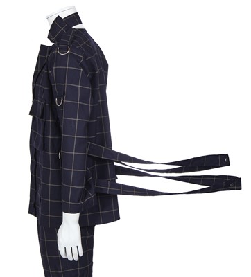 Lot 27 - A Vivienne Westwood men's checked navy wool bondage suit, 2000s