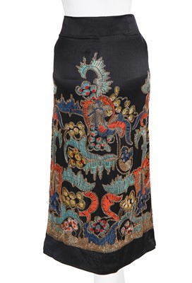 Lot 226 - An unusual embroidered black satin overskirt, 1920s