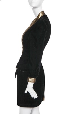 Lot 140 - A Thierry Mugler black velvet and gold lamé suit, circa 1`990