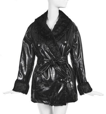 Lot 342 - A Dior Sport black vinyl coat with tie belt, late 1960s