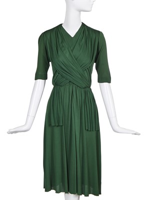 Lot 383 - A Madame Grès haute couture green silk jersey cocktail dress, probably 1950s