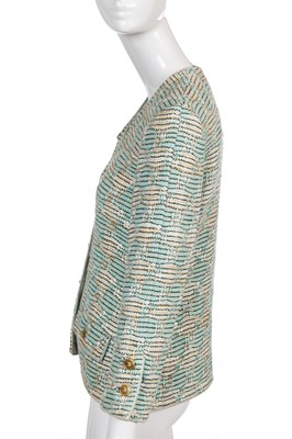 Lot 46 - A Gabrielle Chanel haute couture blue and white tweed jacket, circa 1970