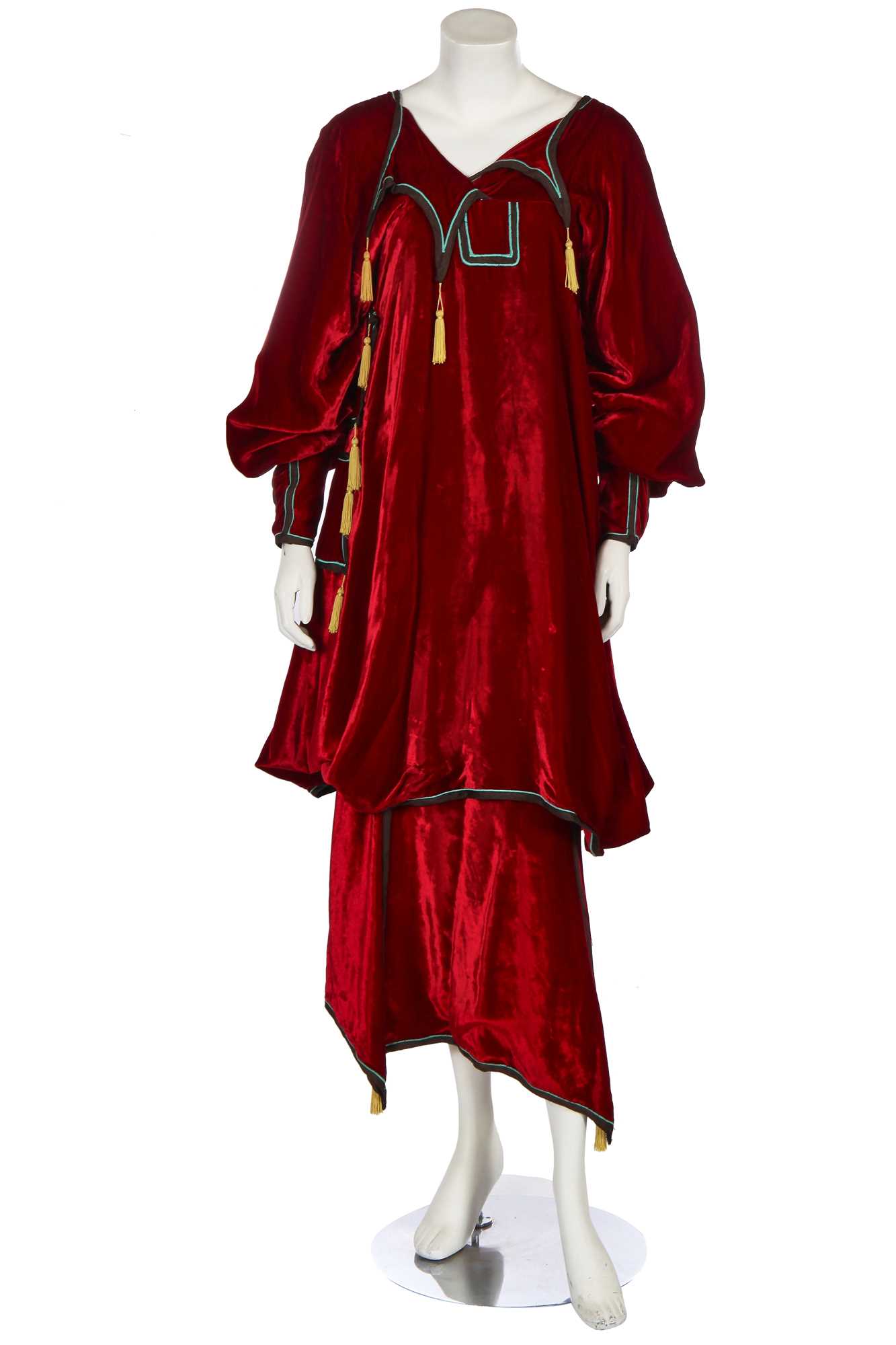 Lot 510 - A rare and early Zandra Rhodes burgundy velvet ensemble, circa 1970