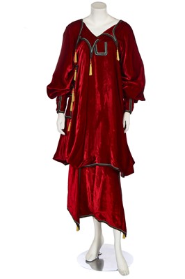 Lot 510 - A rare and early Zandra Rhodes burgundy velvet ensemble, circa 1970