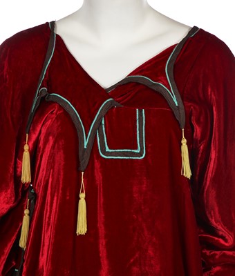 Lot 510 - A rare and early Zandra Rhodes burgundy velvet ensemble, circa 1970