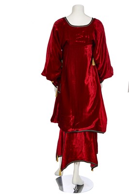 Lot 510 - A rare and early Zandra Rhodes burgundy velvet ensemble, circa 1970