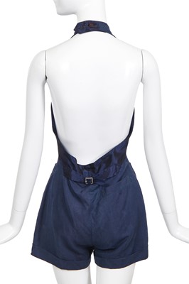 Lot 132 - A Jean Paul Gaultier blue silk-linen blend halter neck playsuit, circa 1990