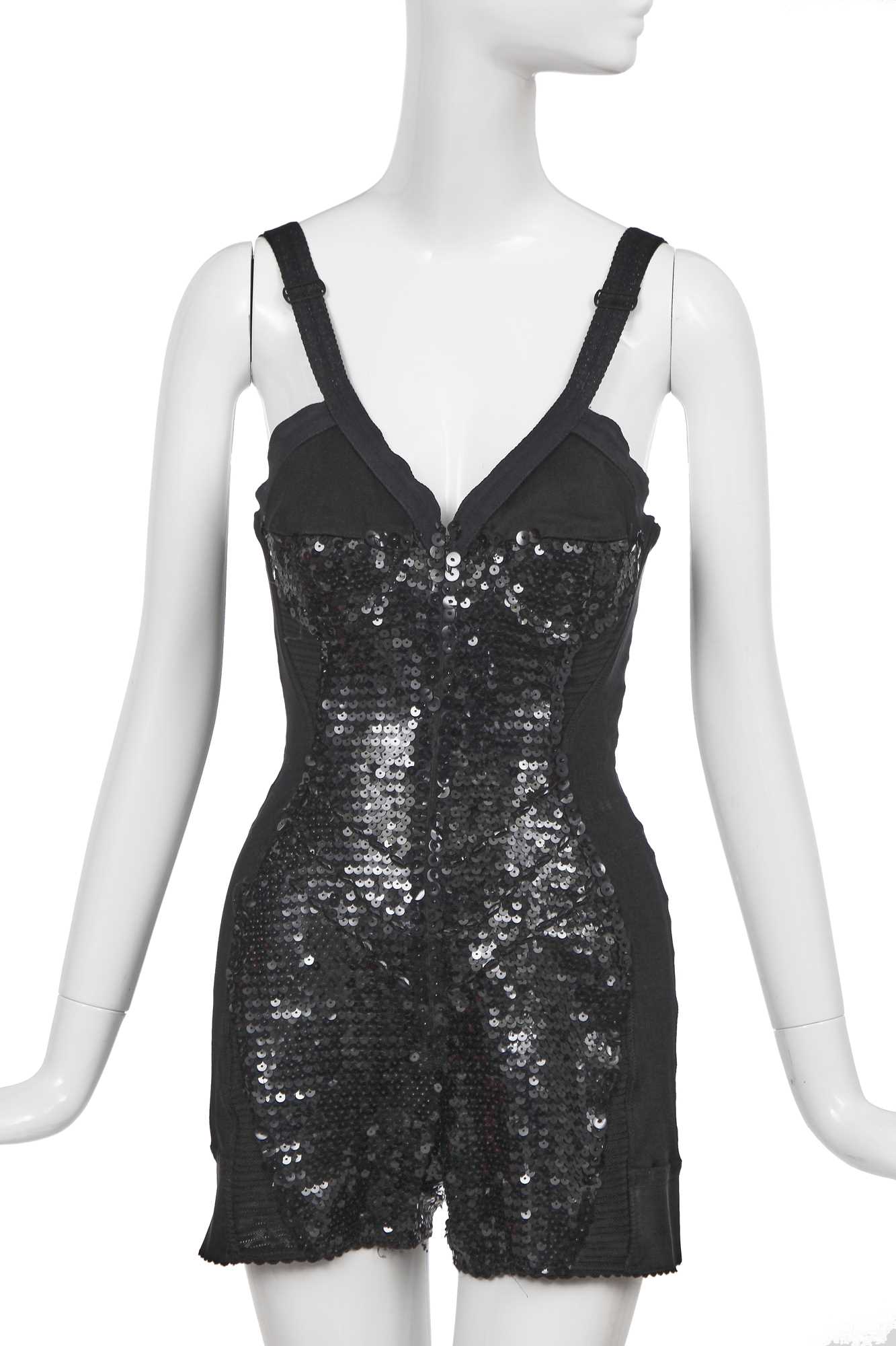 Lot 133 - A Jean Paul Gaultier black sequined viscose playsuit, circa 1990