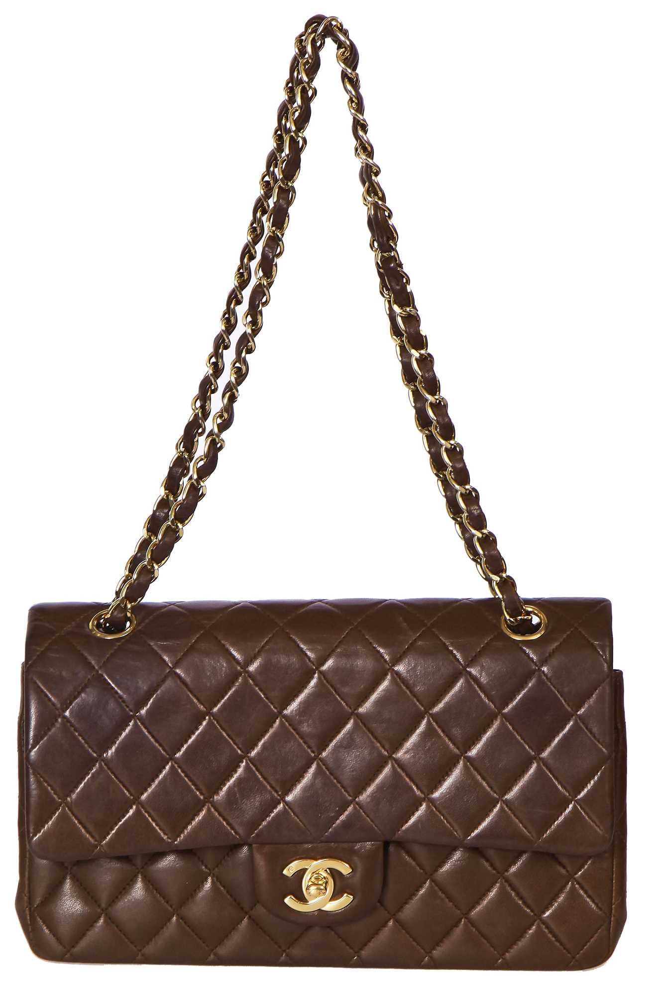 Lot 23 - A Chanel quilted chocolate brown lambskin leather classic flap bag, 2002-2003