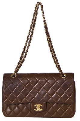 Lot 23 - A Chanel quilted chocolate brown lambskin leather classic flap bag, 2002-2003
