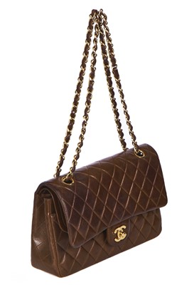 Lot 23 - A Chanel quilted chocolate brown lambskin leather classic flap bag, 2002-2003