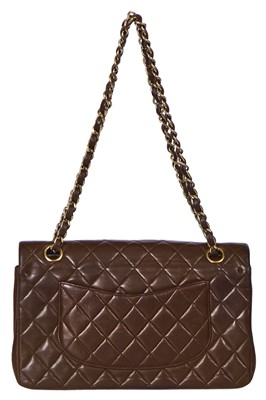 Lot 23 - A Chanel quilted chocolate brown lambskin leather classic flap bag, 2002-2003