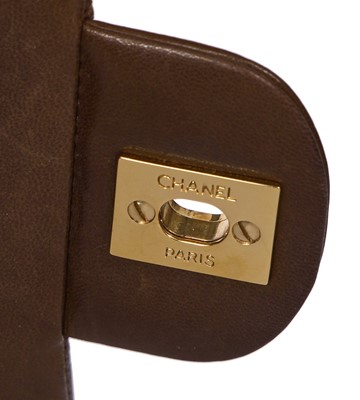 Lot 23 - A Chanel quilted chocolate brown lambskin leather classic flap bag, 2002-2003