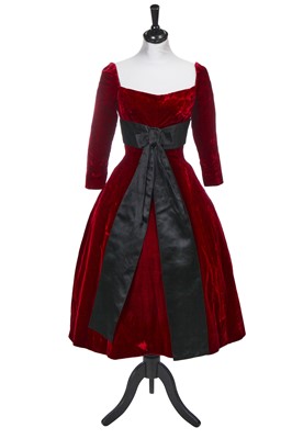 Lot 375 - A Christian Dior haute couture garnet velvet cocktail dress, Y- Line, Autumn-Winter 1955-56