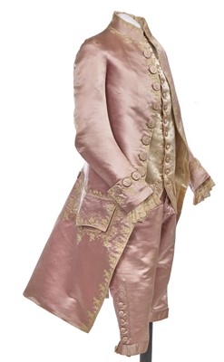 Lot 425 - A gentleman's embroidered pale lilac satin suit, probably French, circa 1780